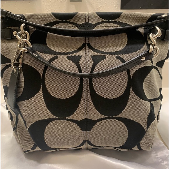 Coach Handbags - Coach Signature Brooke Shoulder Handbag Purse  14473M Black Ivory